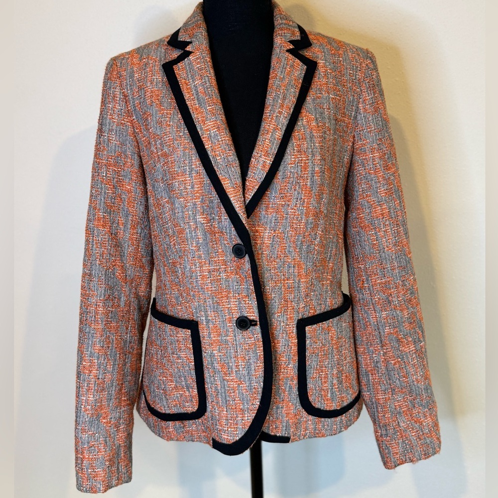 Anne Klein Tweed Blazer Black Trim Orange Gray Jacket Size 6 Career